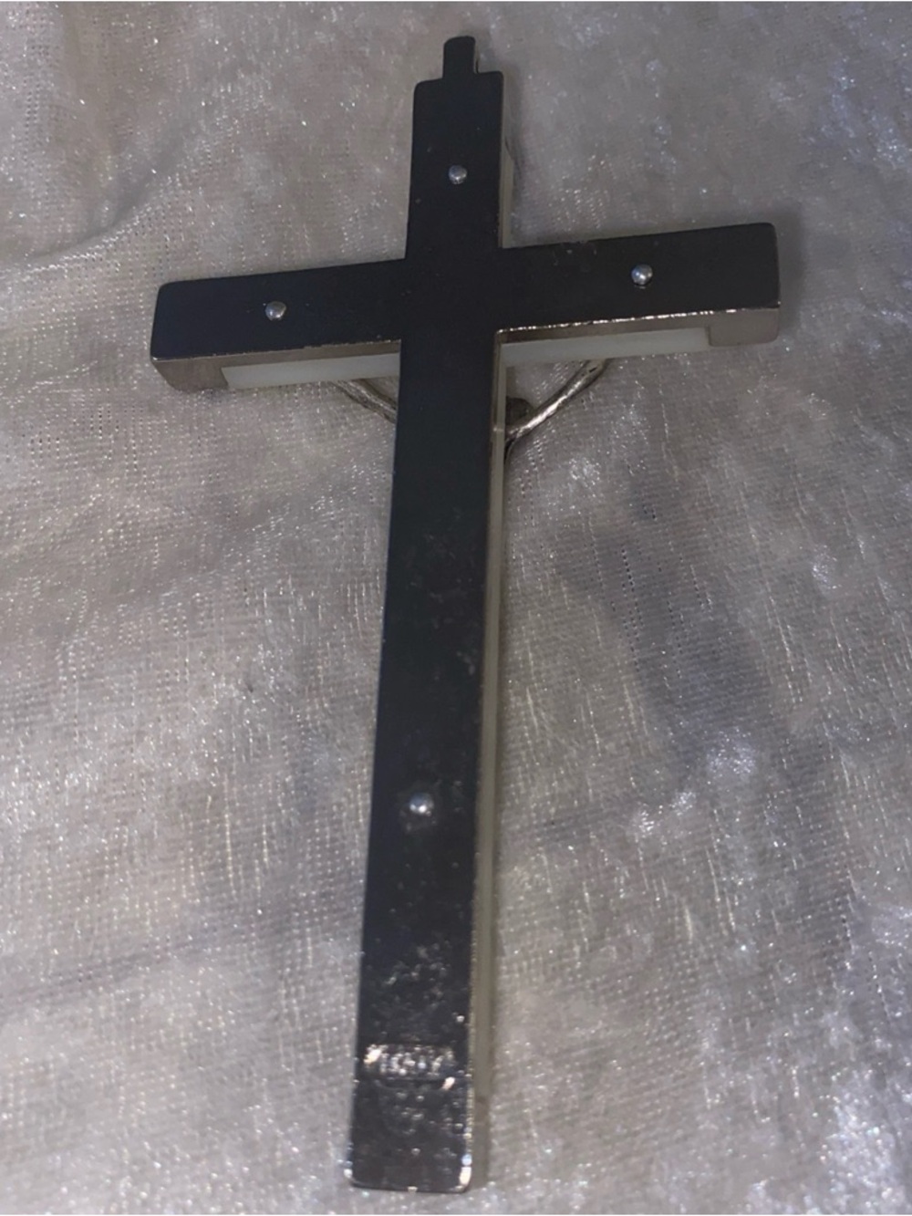 Vintage Crucifix Glow in the Dark White and Silver LARGE Pectoral Design Pendant - Picture 6 of 7